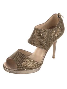 Jimmy Choo Gold Glitter Open-Toe High Heel Pump 37.5